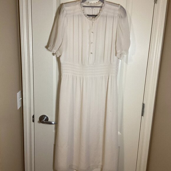 Wilfred Daughter Dress Women's Puff-Sleeves Button-Front Midi Smocking Ruffles - Picture 2 of 15